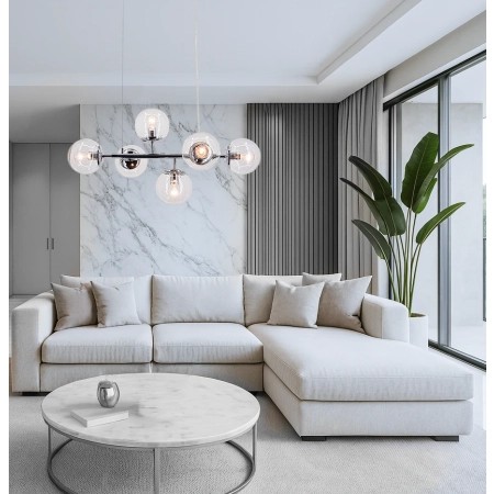 Lampa wisząca chromowana 6-punktowa ze szklanymi kloszami 3401/6 - Lampy Elem